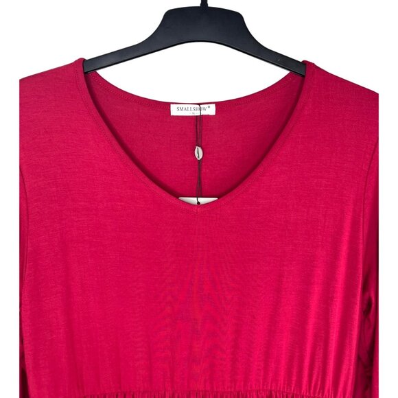 Smallshow Red Rayon & Spandex Long Sleeve V-Neck Tiered Maternity Dress size XL - Picture 5 of 16
